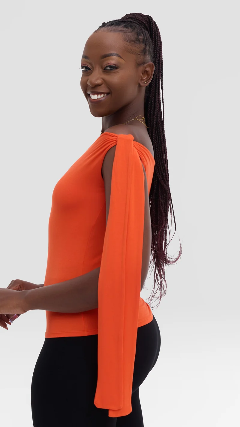 Vivo Studio Shoulder Tie Top in Jersey - Orange