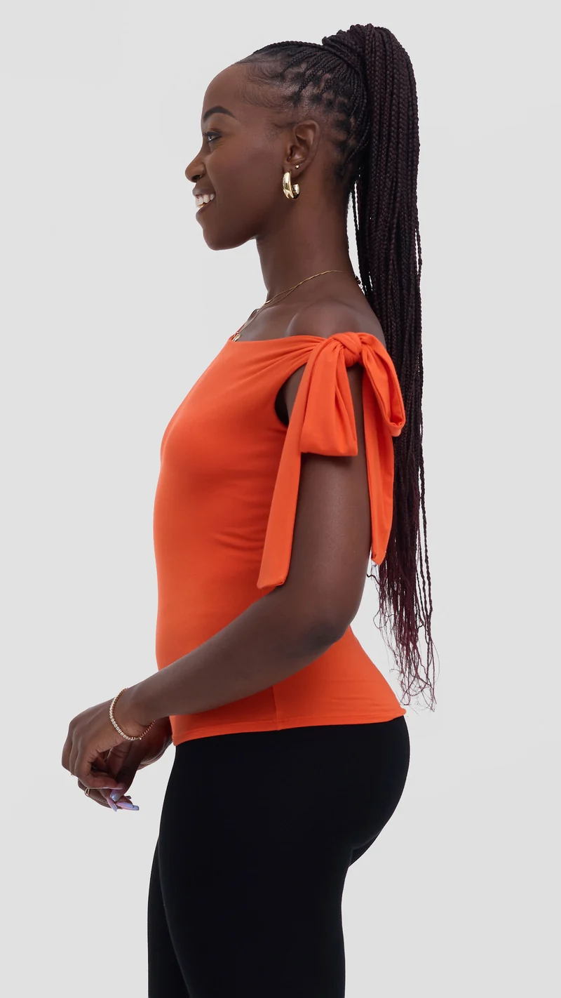 Vivo Studio Shoulder Tie Top in Jersey - Orange