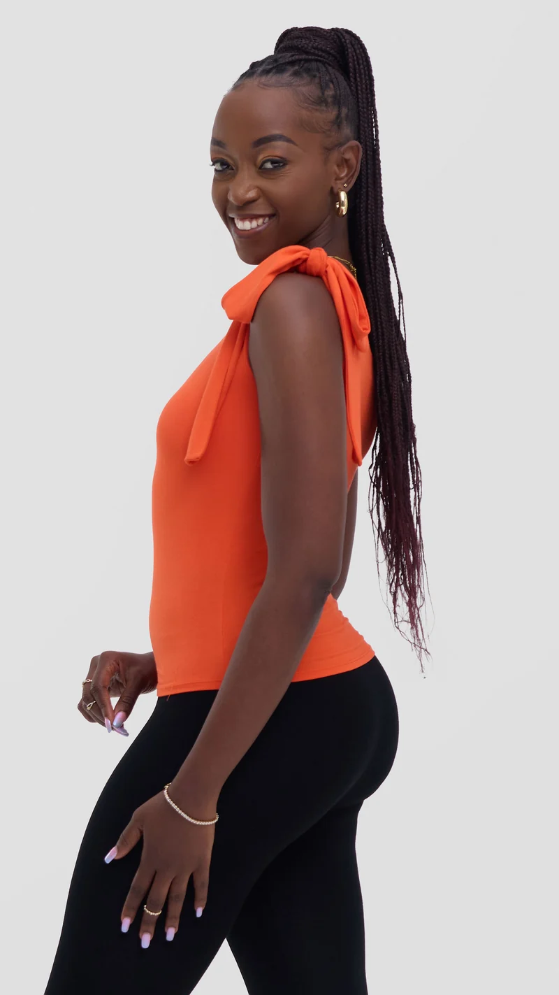 Vivo Studio Shoulder Tie Top in Jersey - Orange