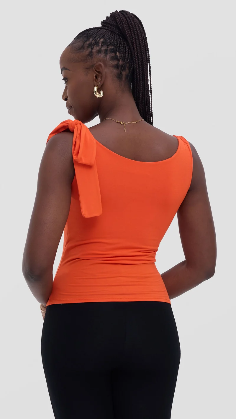 Vivo Studio Shoulder Tie Top in Jersey - Orange