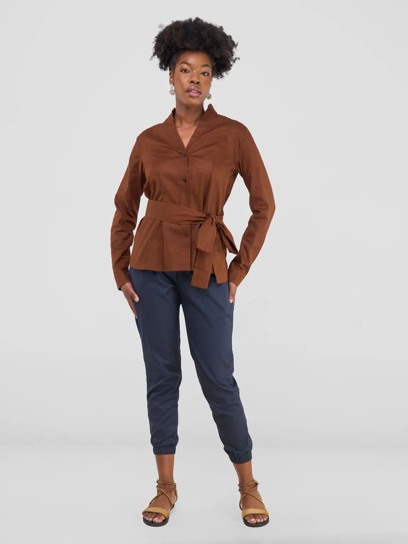 Safari by Vivo Savannah Chinese Collar Shirt - Chocolate