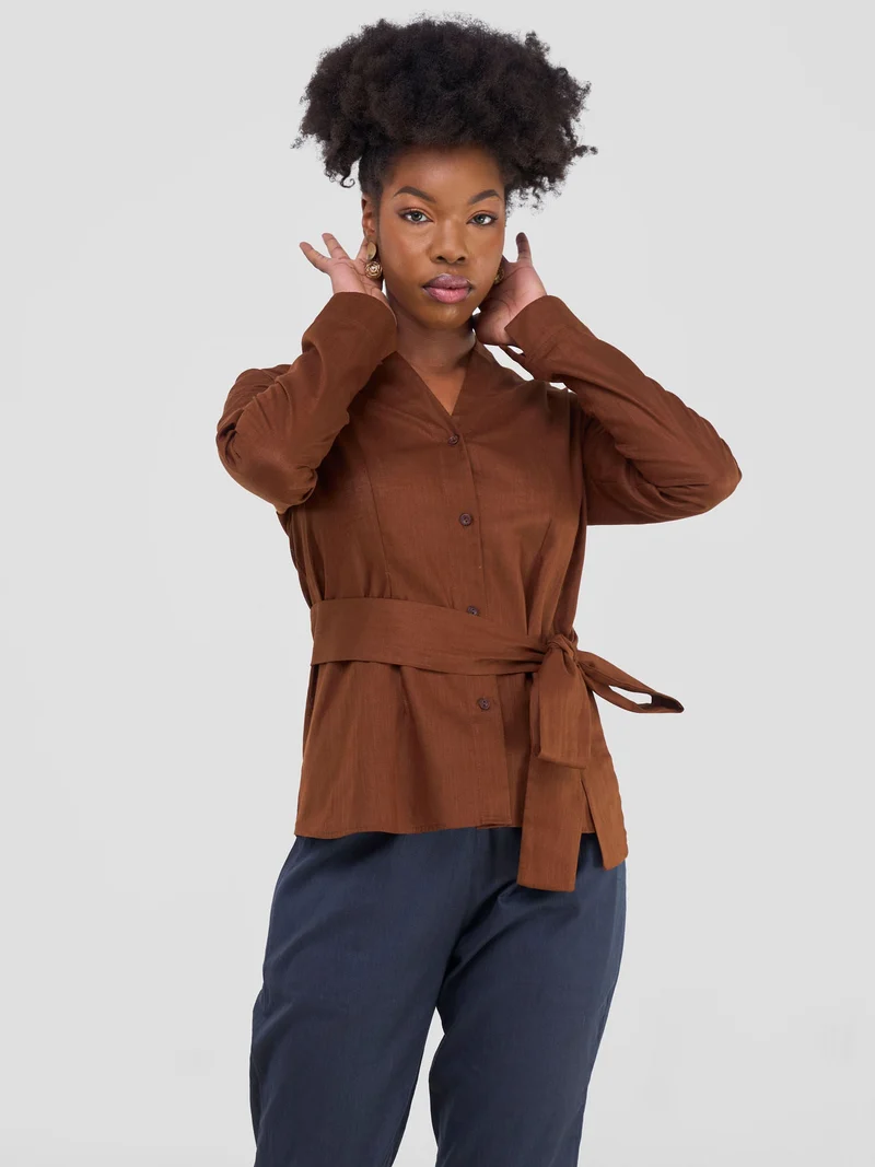 Safari by Vivo Savannah Chinese Collar Shirt - Chocolate