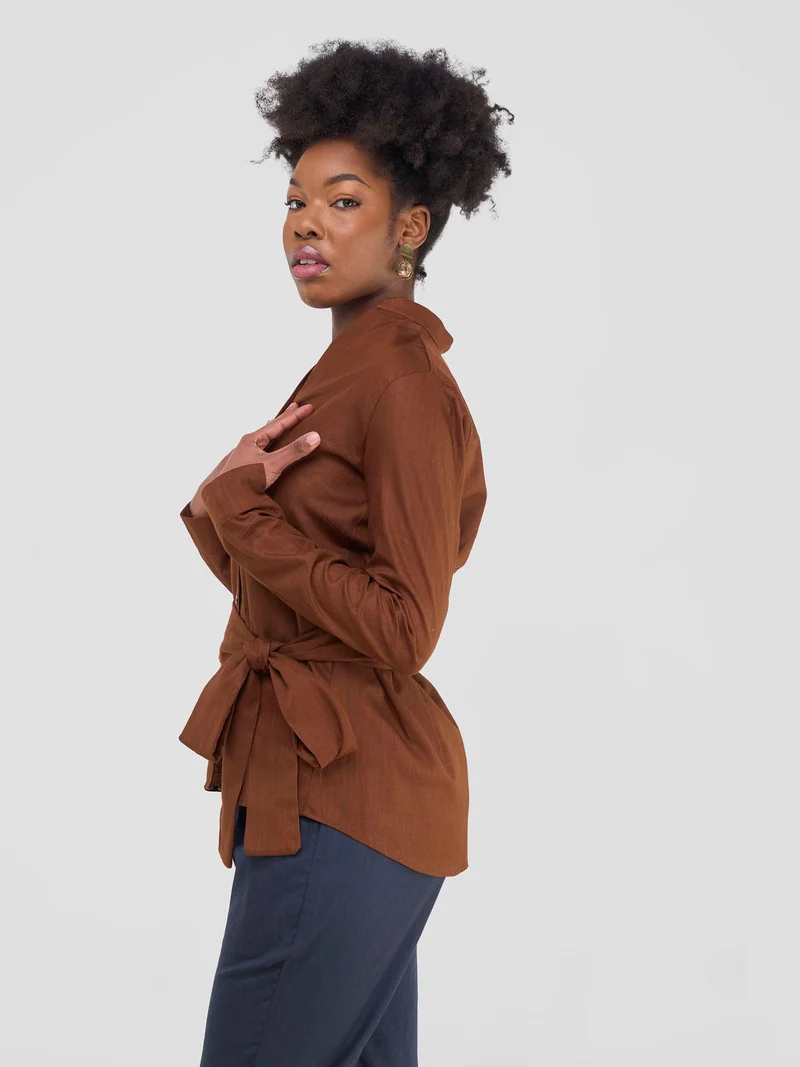 Safari by Vivo Savannah Chinese Collar Shirt - Chocolate