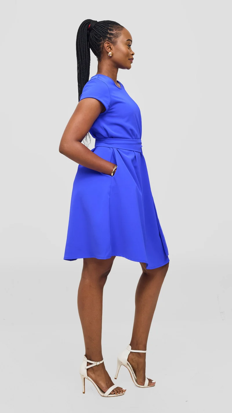 Vivo Pendo Cap Sleeve Tent Knee Length Dress - Royal Blue