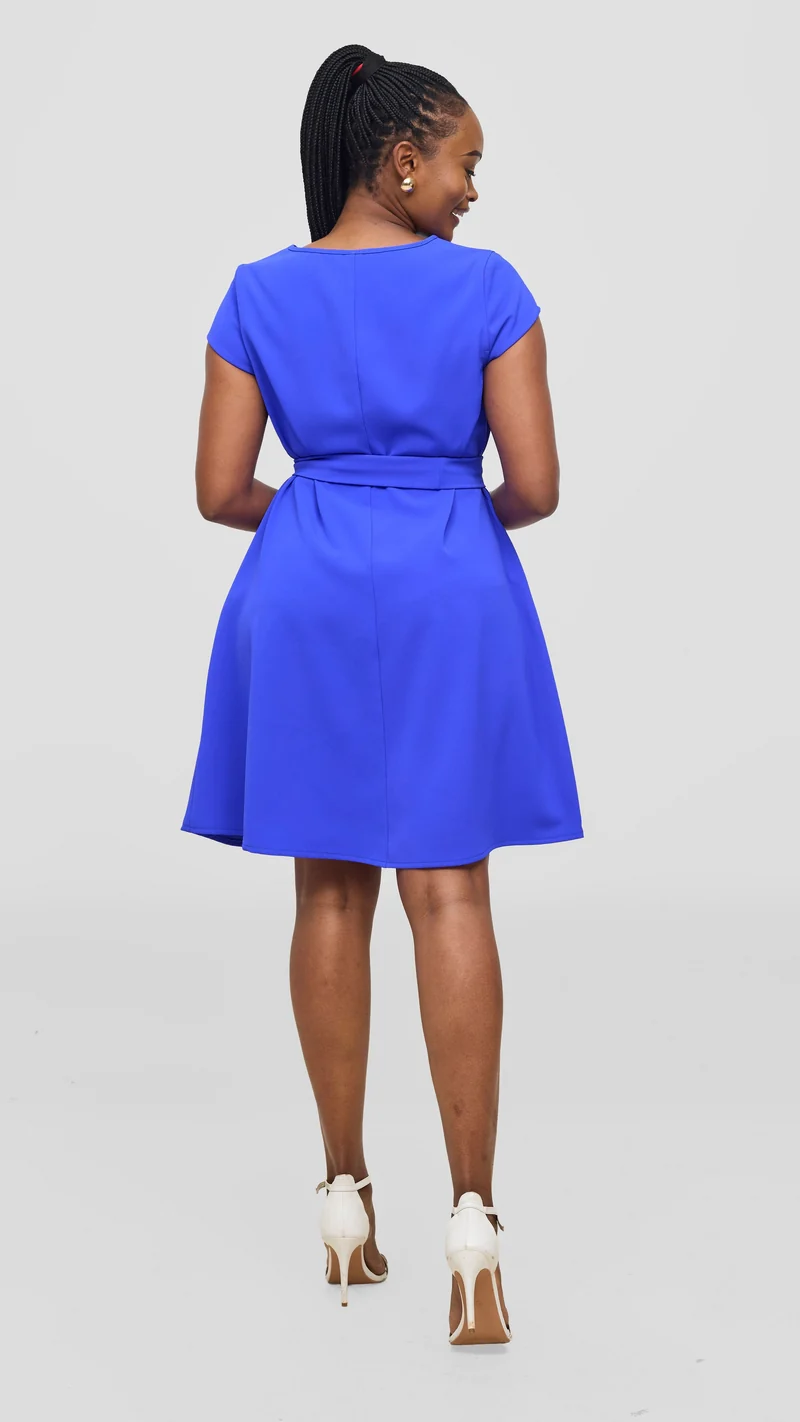 Vivo Pendo Cap Sleeve Tent Knee Length Dress - Royal Blue