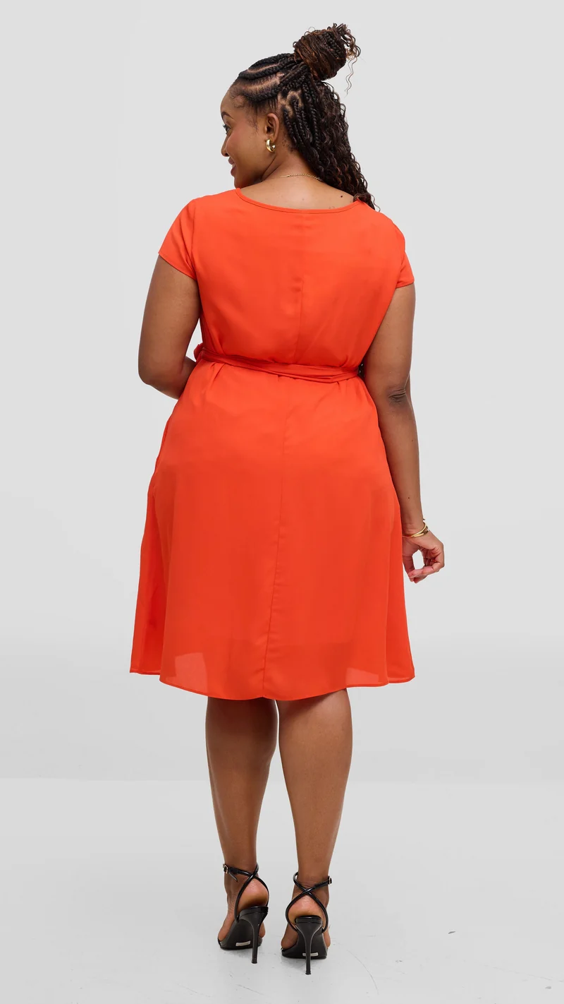 Vivo Basic Knee Length Dress In Chiffon - Orange