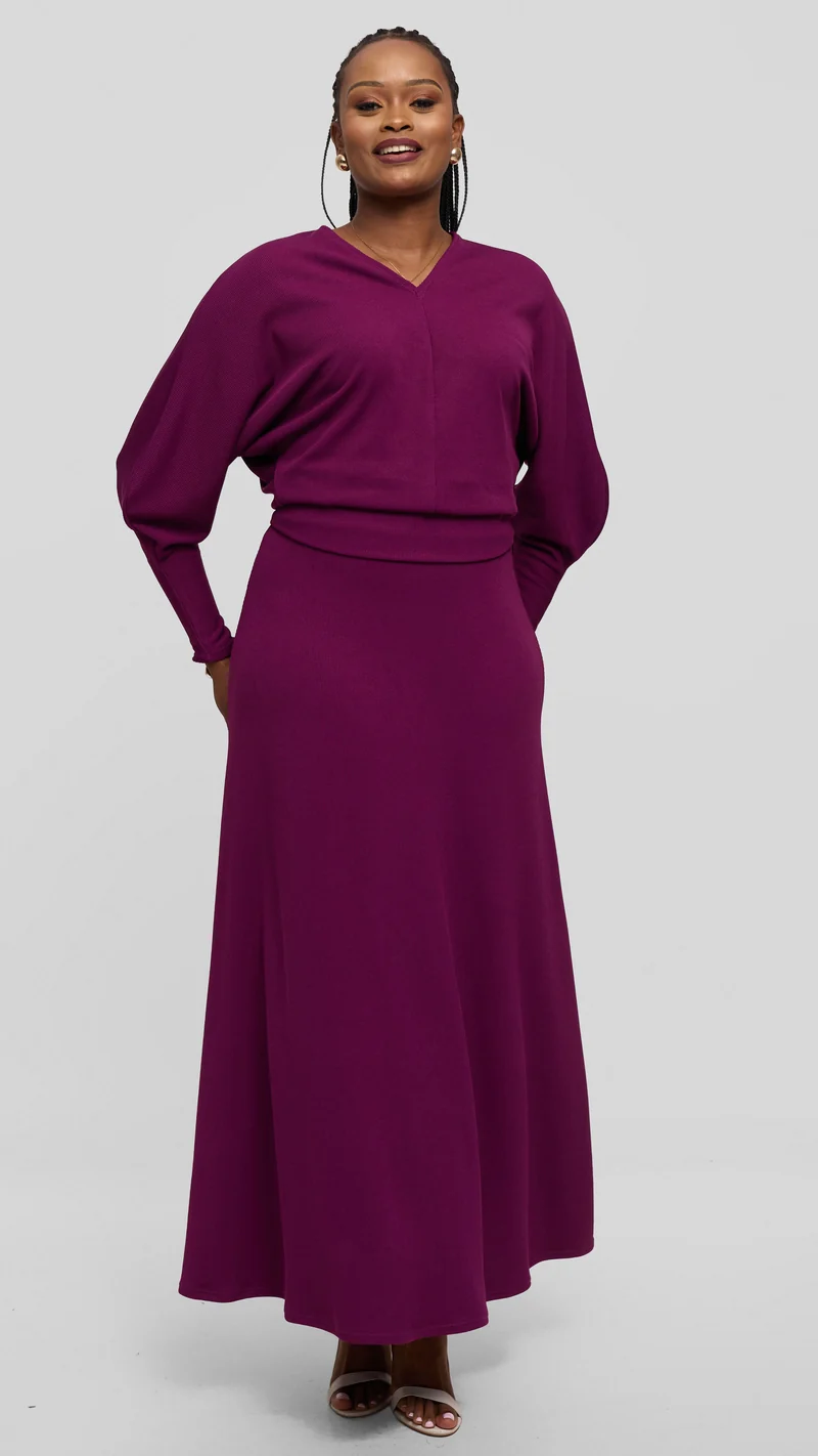 Vivo Tanda Maxi Skirt in Stretch Rib - Mulberry
