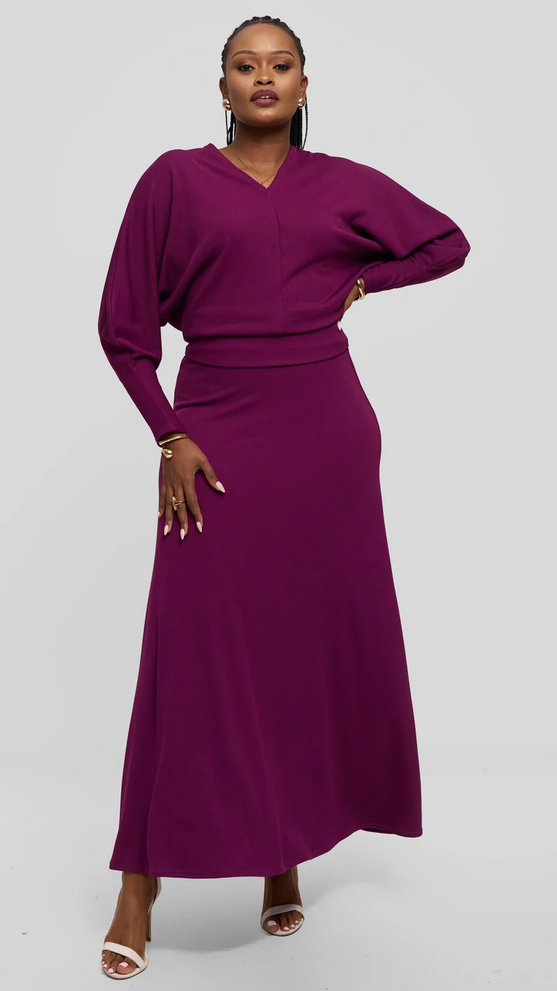 Vivo Tanda Maxi Skirt in Stretch Rib - Mulberry
