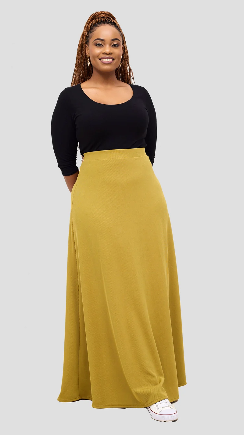 Vivo Tanda Maxi Skirt in Stretch Rib - Olive