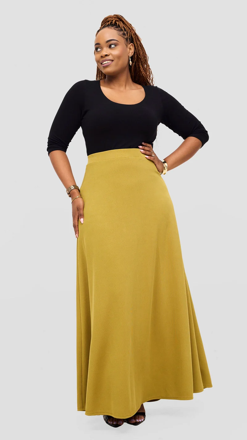 Vivo Tanda Maxi Skirt in Stretch Rib - Olive
