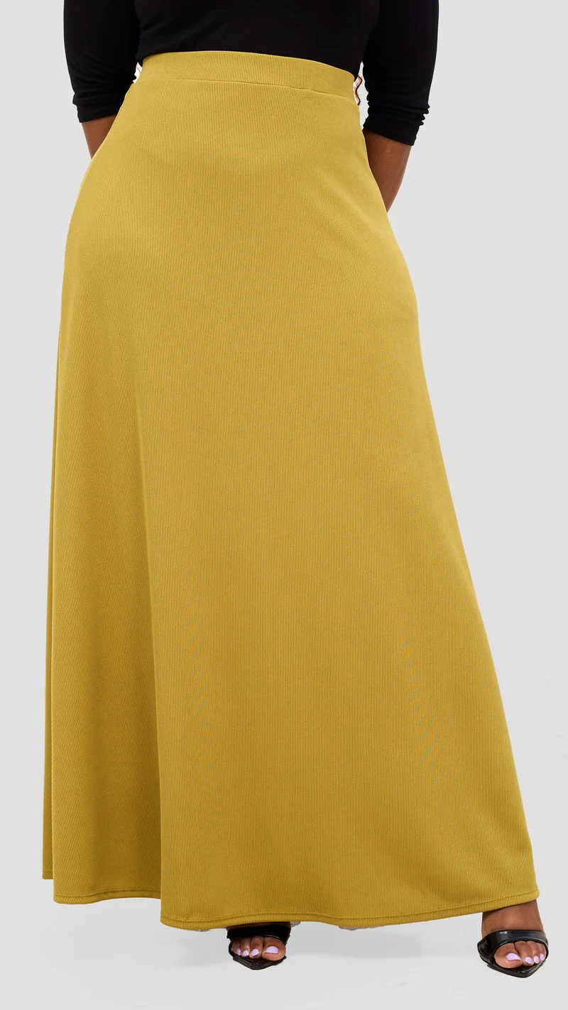 Vivo Tanda Maxi Skirt in Stretch Rib - Olive