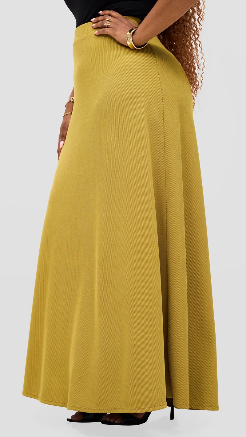Vivo Tanda Maxi Skirt in Stretch Rib - Olive
