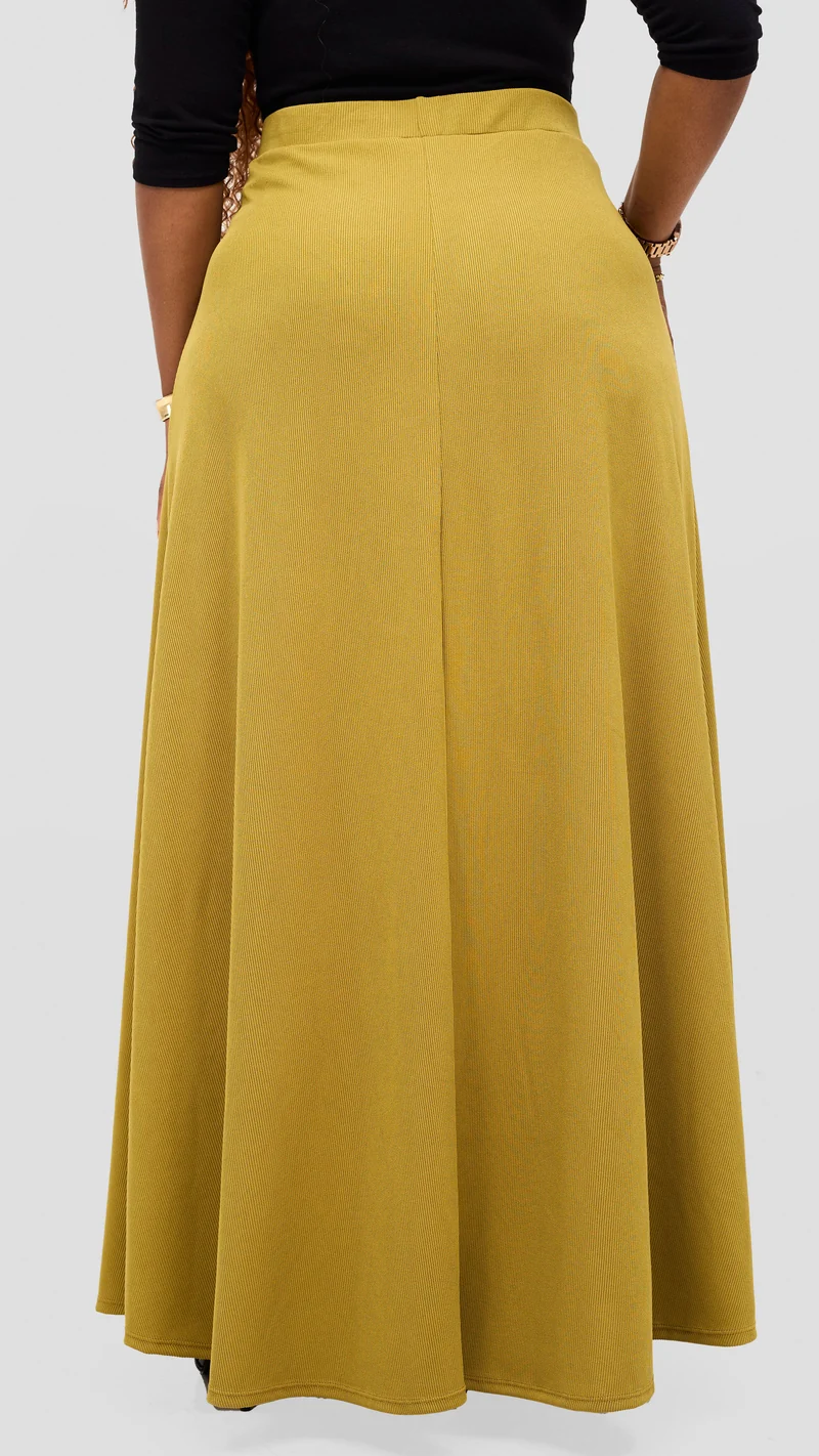 Vivo Tanda Maxi Skirt in Stretch Rib - Olive
