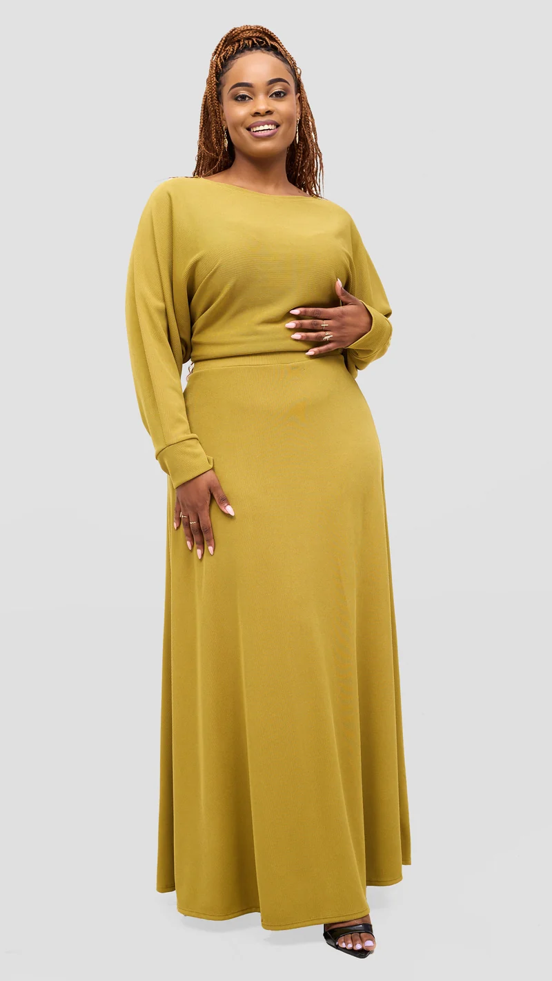 Vivo Tanda Maxi Skirt in Stretch Rib - Olive