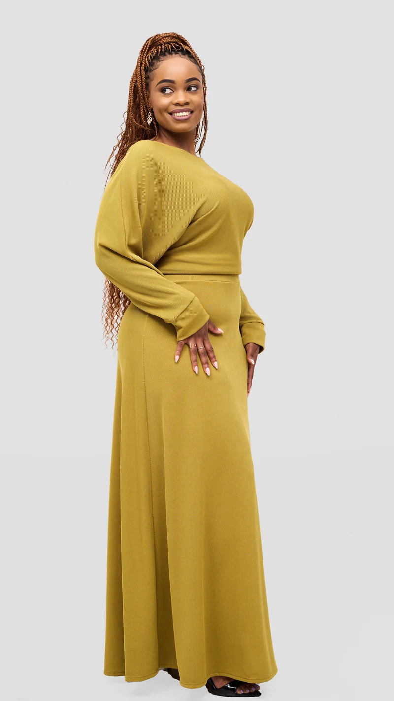 Vivo Tanda Maxi Skirt in Stretch Rib - Olive