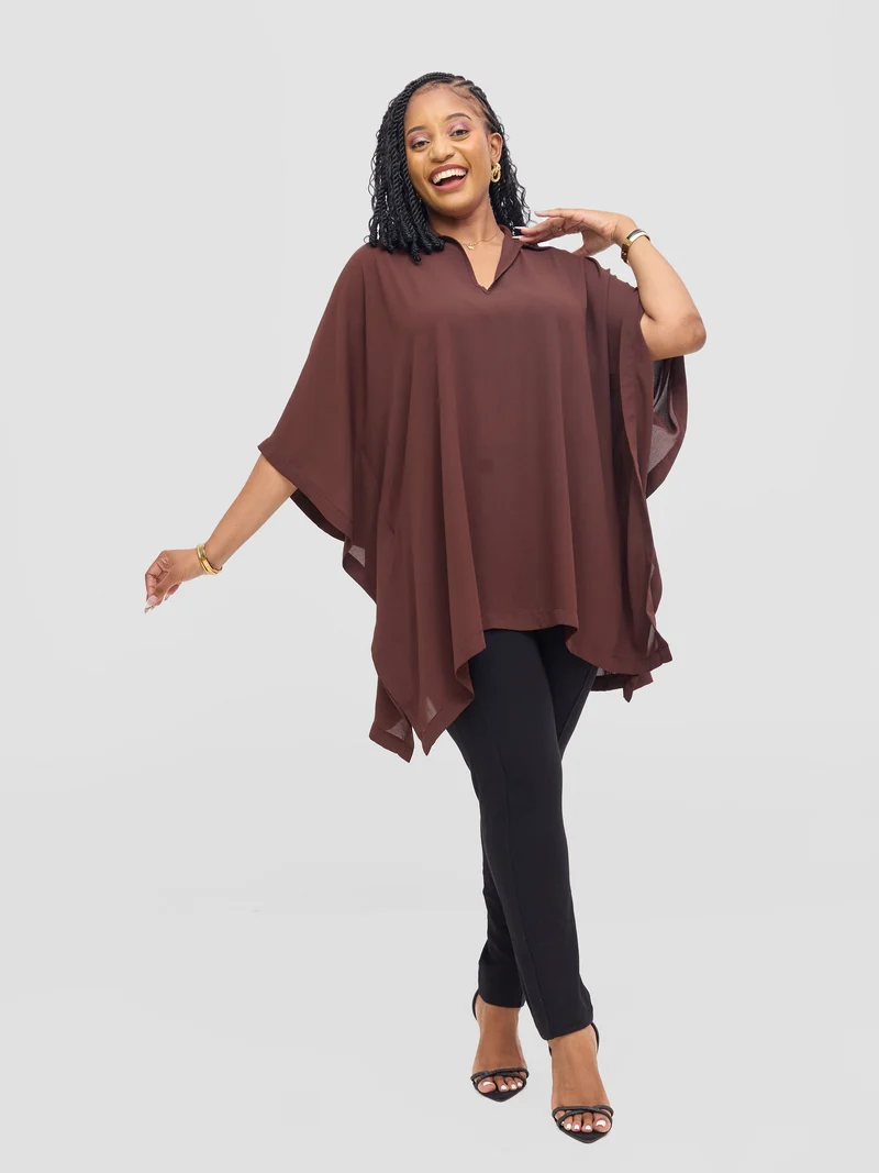 Vivo Isabi Loose Top In Chiffon- Chocolate