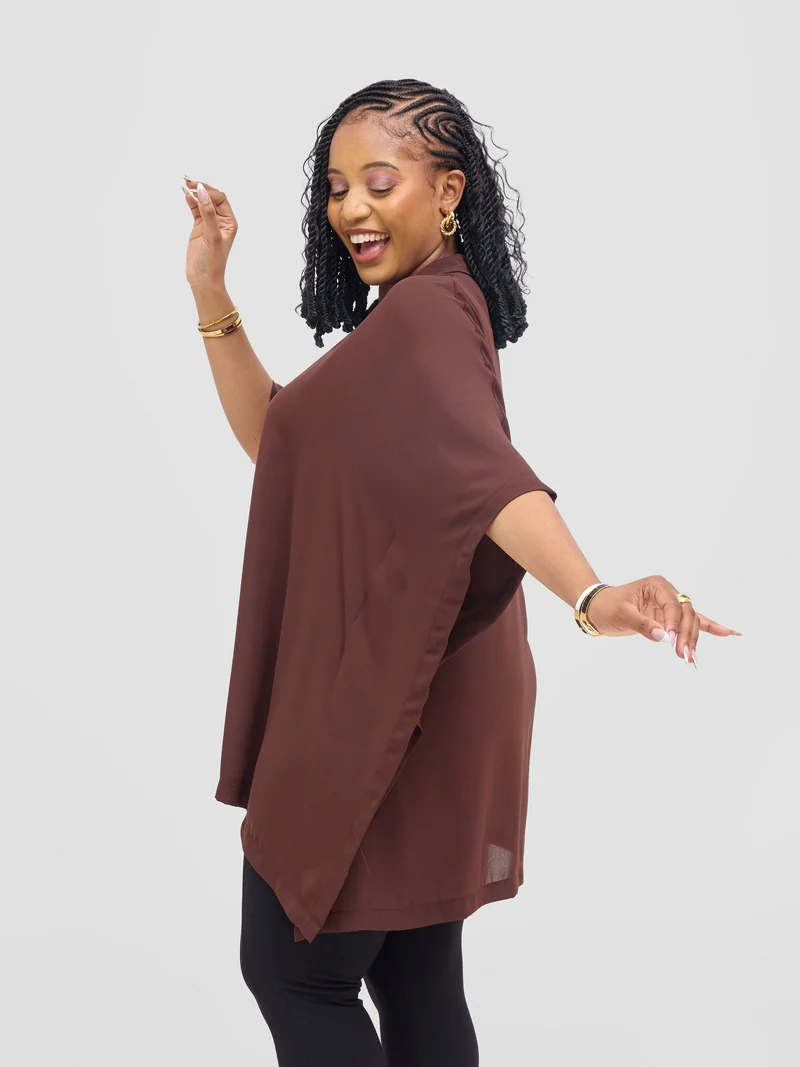 Vivo Isabi Loose Top In Chiffon- Chocolate