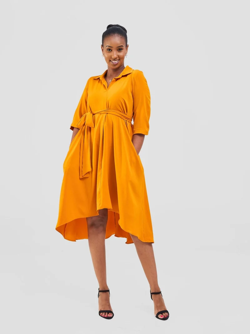 Vivo Yumi High Low Shirt Dress - Orange