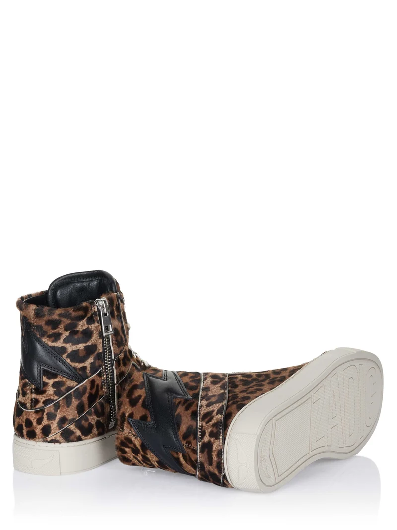 Zadig Voltaire High Flash Printed Cowskin Wit Schuhe braun