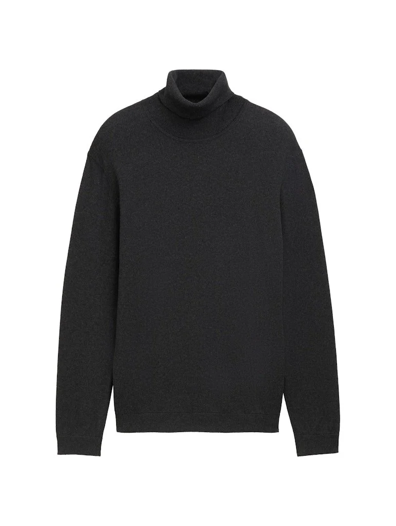 Tom Tailor cottoncashmere turtleneck knit, Black Grey Melange - 100057284