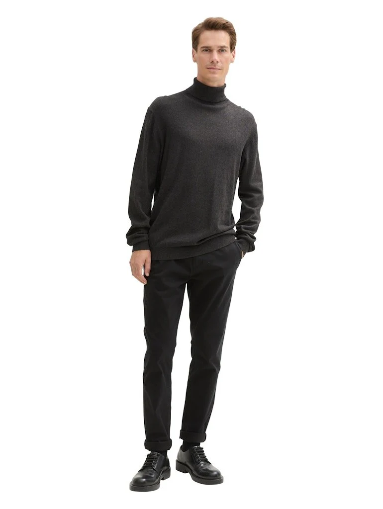 Tom Tailor cottoncashmere turtleneck knit, Black Grey Melange - 100057284