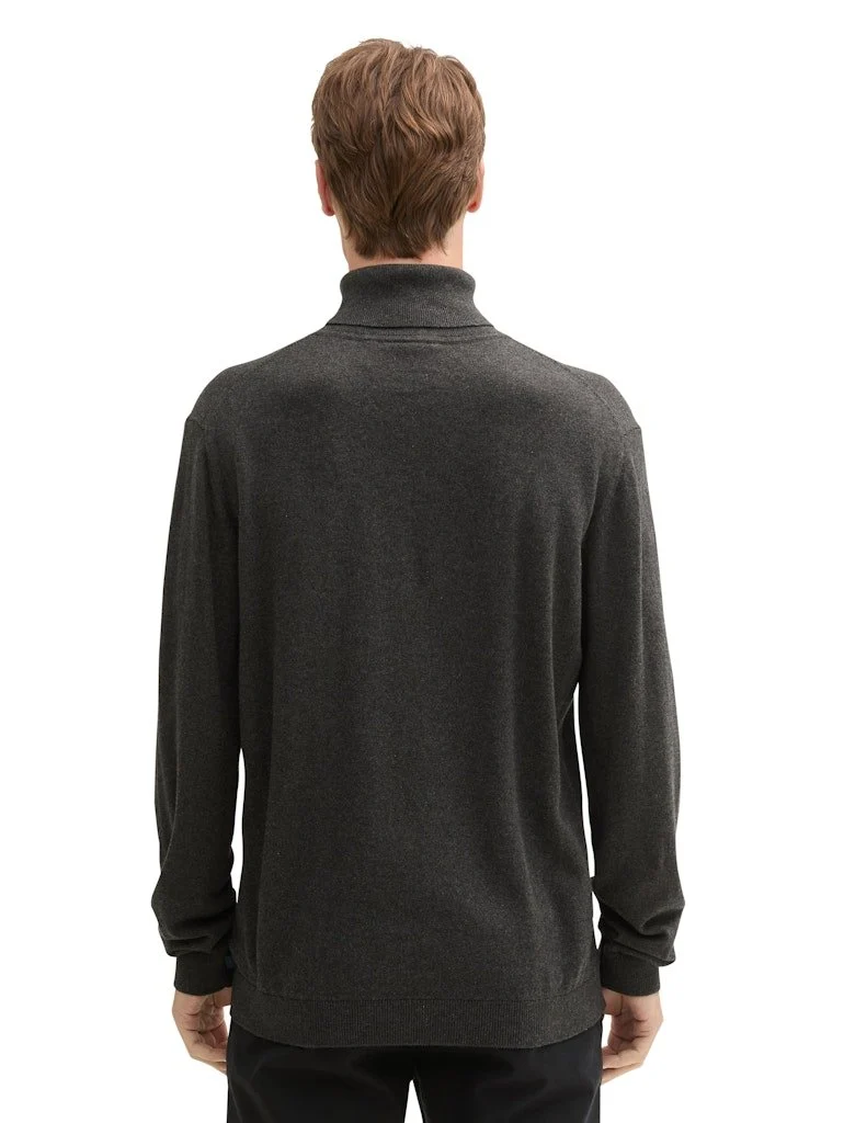 Tom Tailor cottoncashmere turtleneck knit, Black Grey Melange - 100057284