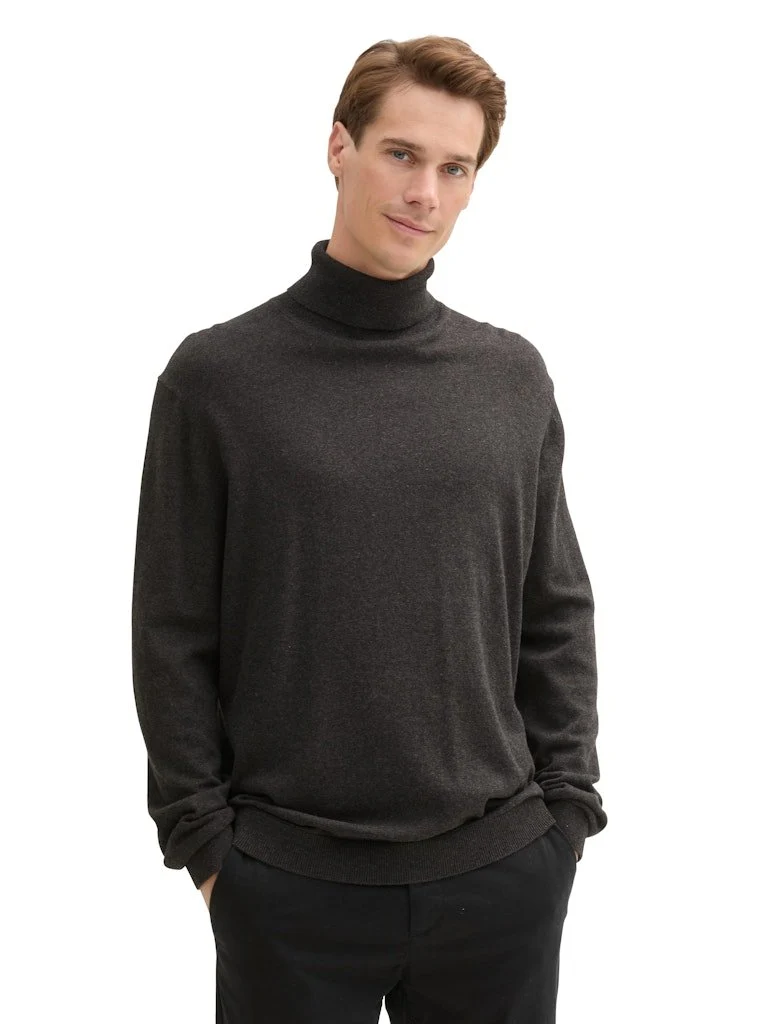 Tom Tailor cottoncashmere turtleneck knit, Black Grey Melange - 100057284