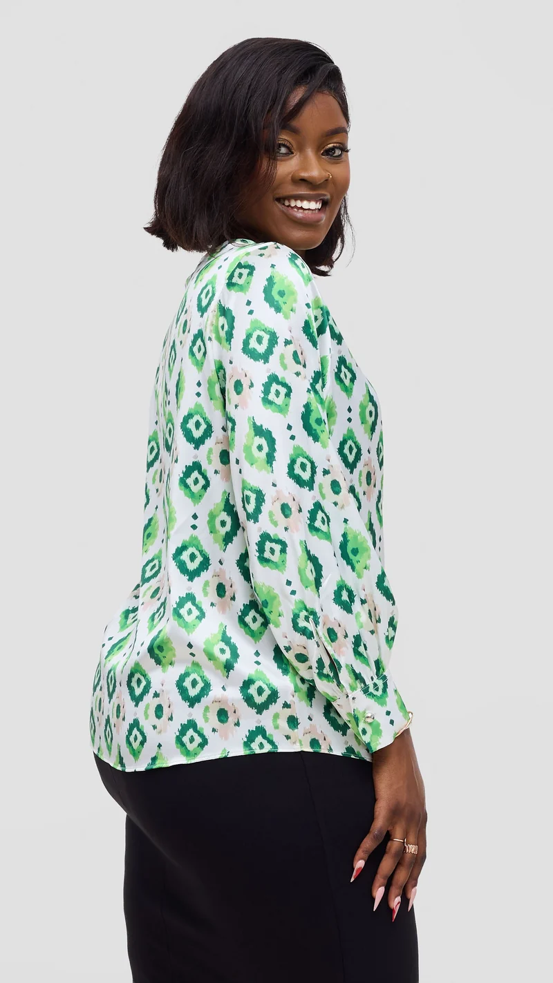 Vivo Tatili Bishop Long Sleeve Top In Satin - Green Multicolor