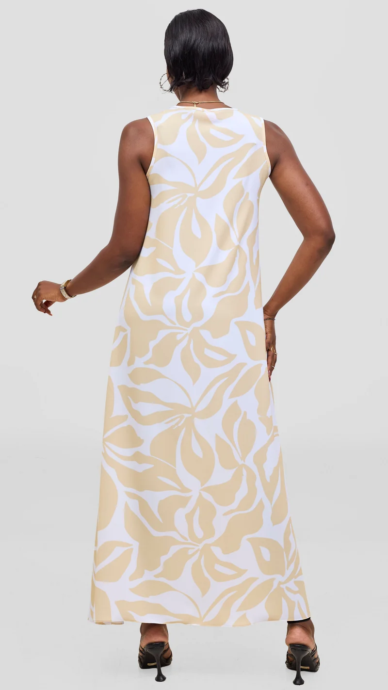Vivo Talia Front Slit Maxi Top - White / Light Yellow Alia Print
