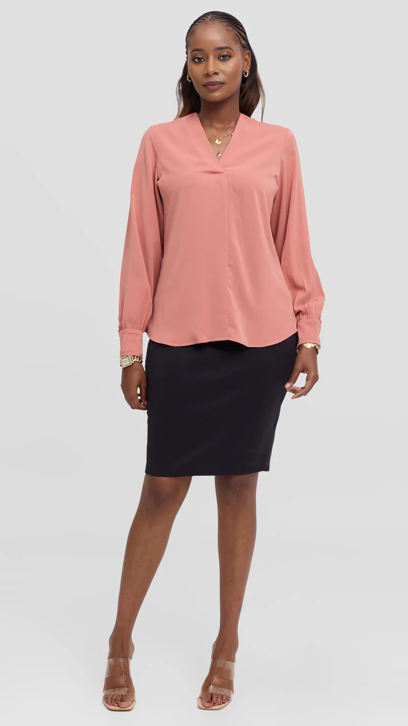 Vivo Ajani V-Neck Top in Crepe - Coral