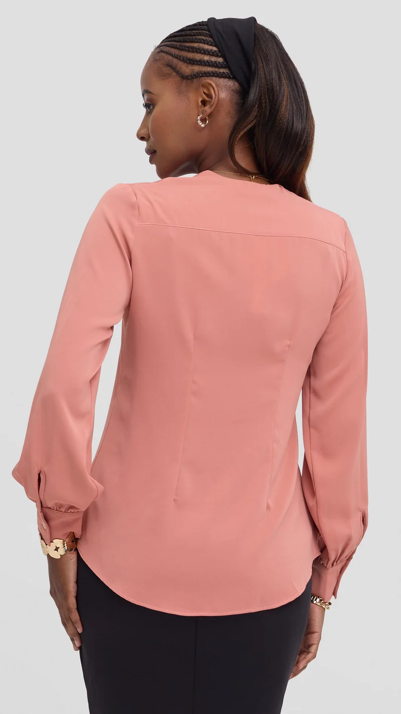 Vivo Ajani V-Neck Top in Crepe - Coral