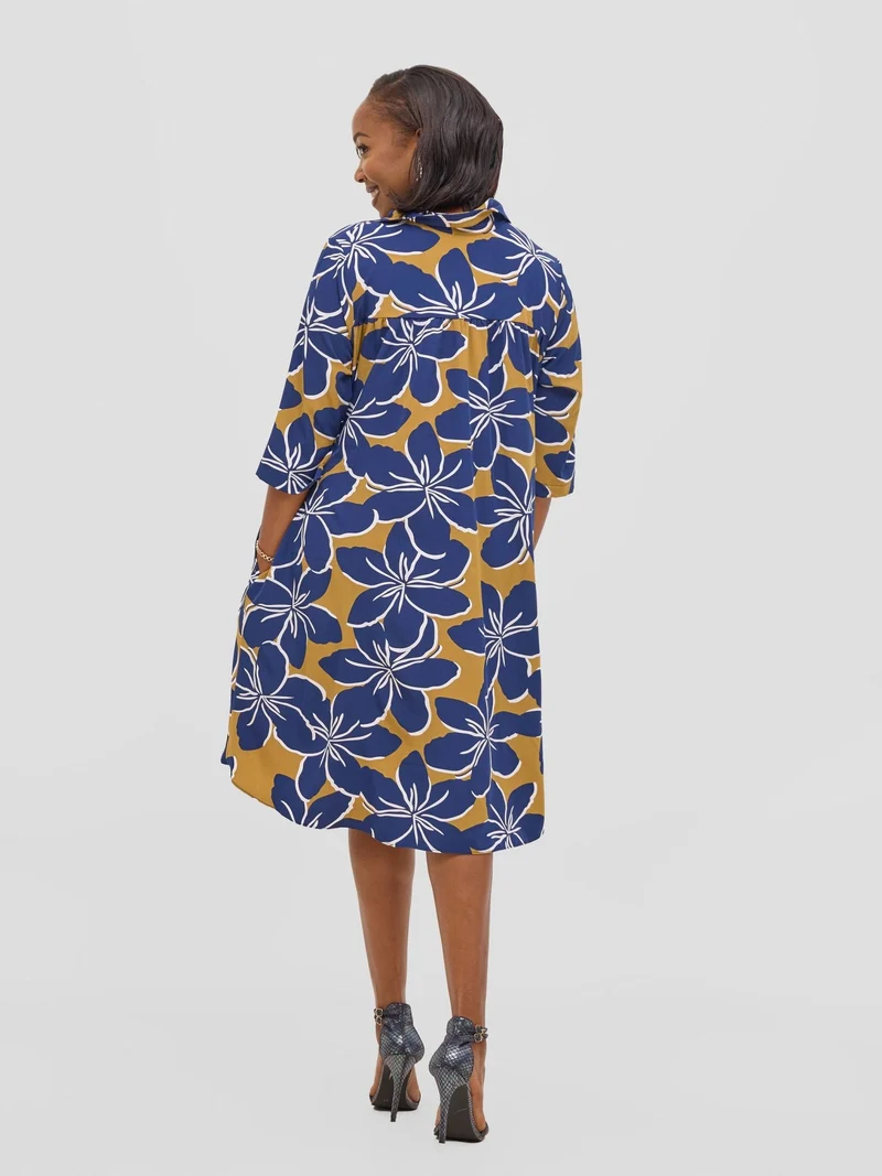 Vivo Reba Hi Low Dress - Navy / White Print