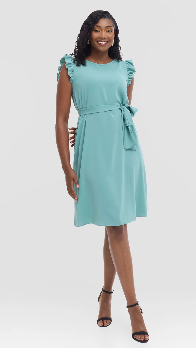 Vivo Nasinka A-Line Knee Length Dress in Crepe - Dusty Green