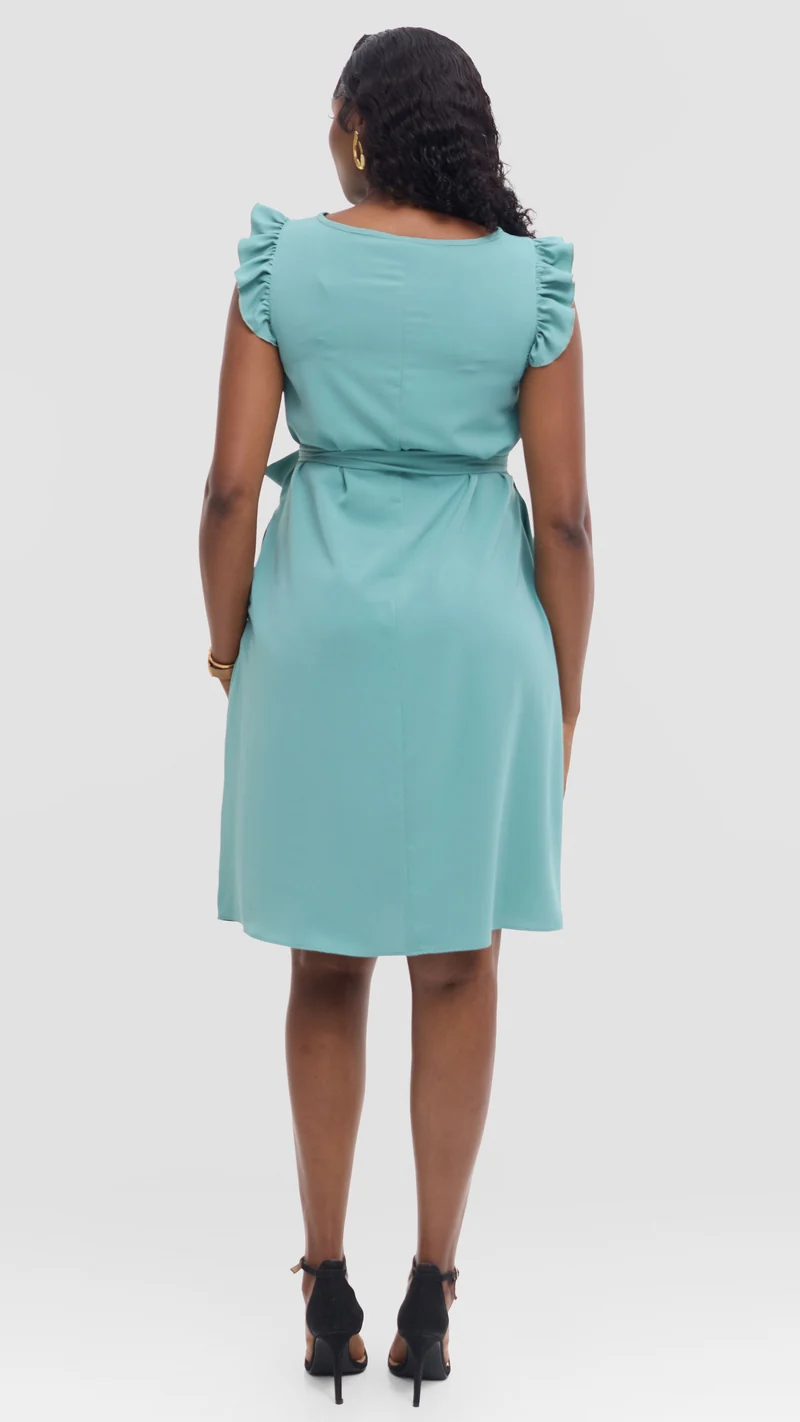 Vivo Nasinka A-Line Knee Length Dress in Crepe - Dusty Green