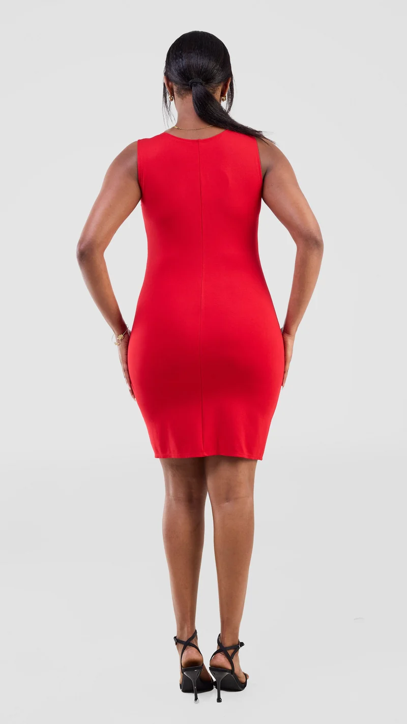 Vivo Lena Front Slit Knee Length Dress - Red