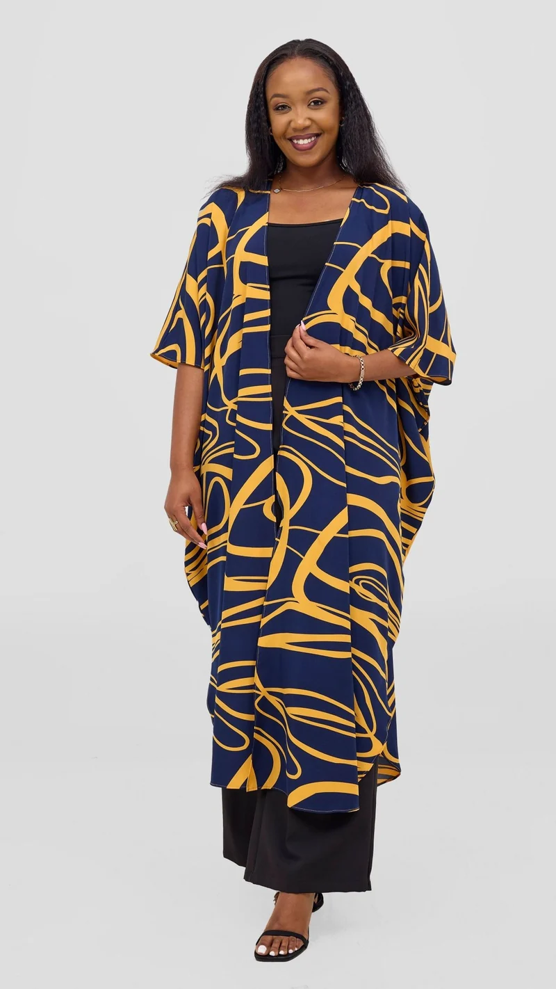 Vivo Scalloped Kimono In Crepe - Light Green / Rust Print