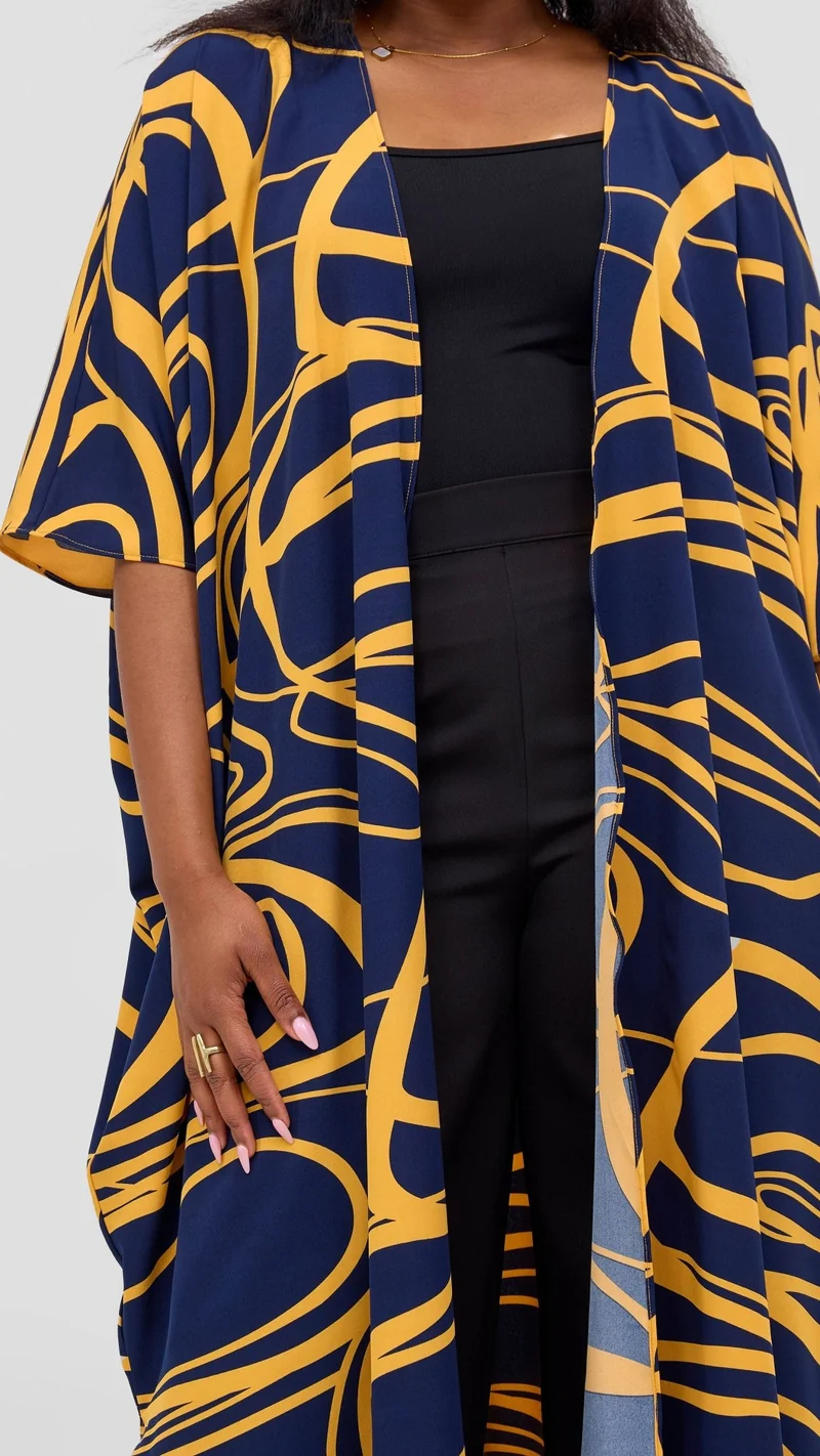 Vivo Scalloped Kimono In Crepe - Light Green / Rust Print