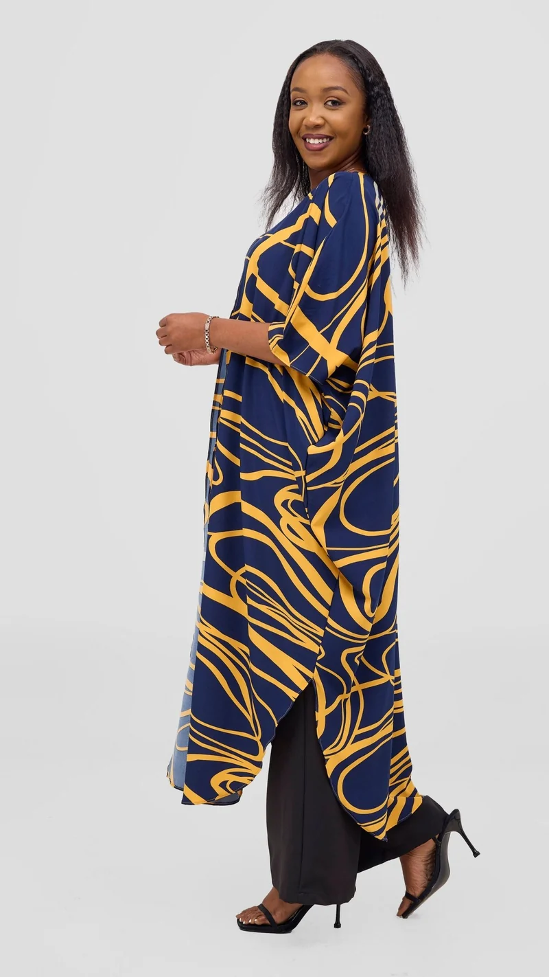 Vivo Scalloped Kimono In Crepe - Light Green / Rust Print