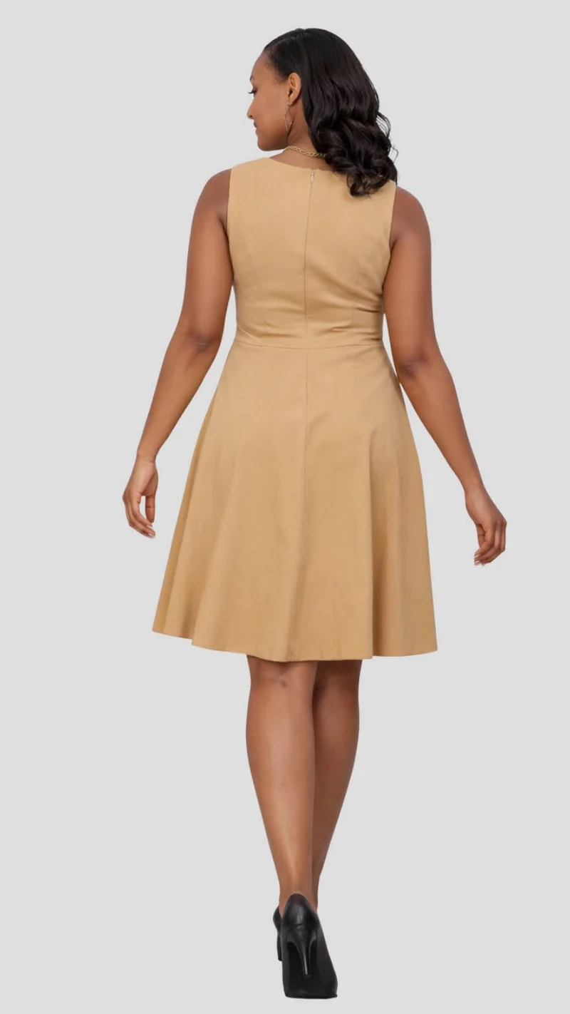 The Fashion Frenzy Scalloped Waist Skater Dress – Khaki