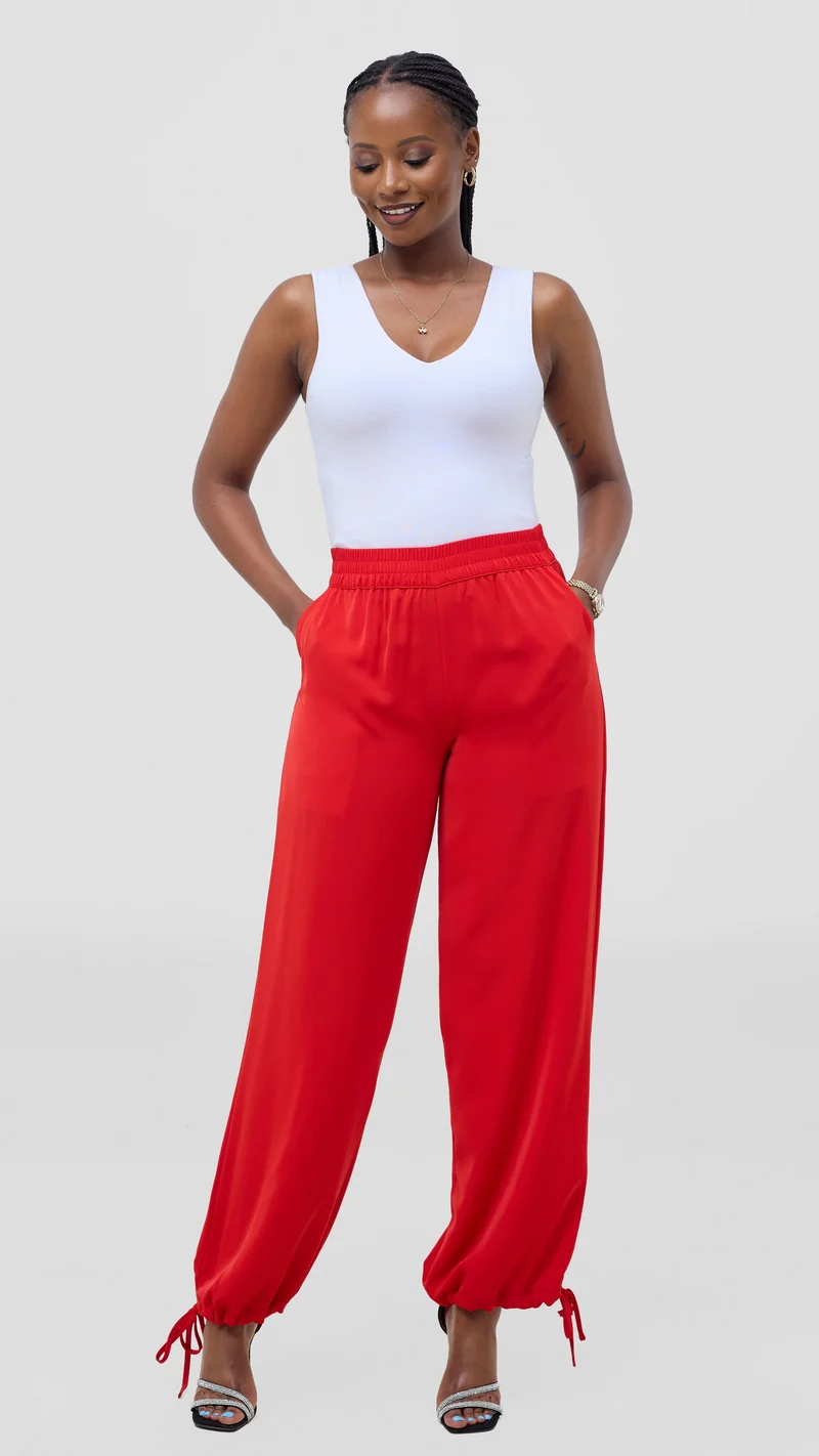 Vivo Liora Drawstring Pants - Red