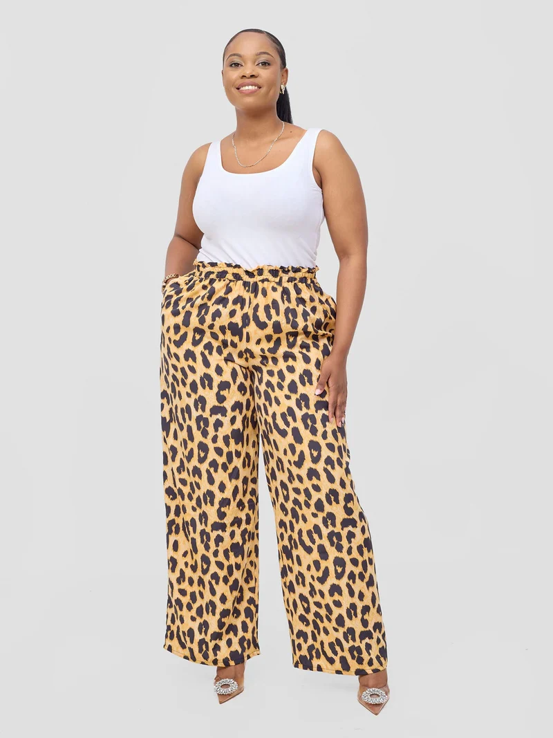 Vivo Sanali Wide Leg Pants - Orange Animal Print