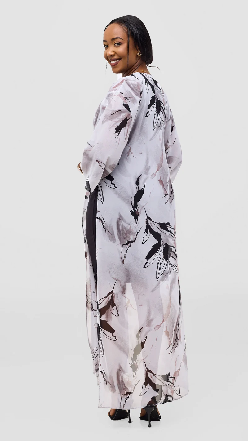 Vivo Nandi High Slit Kimono - Grey / Black Print
