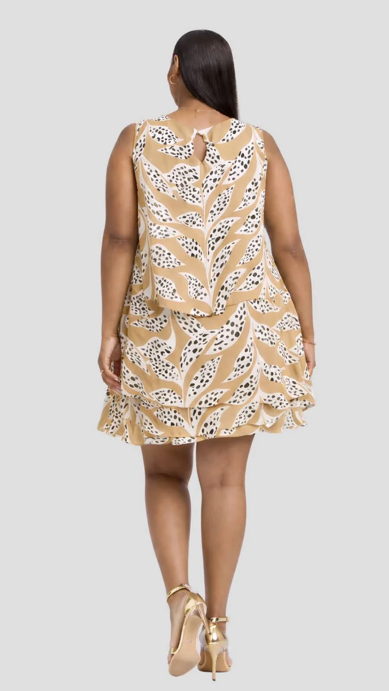 The Fashion Frenzy Botanical Layered Shift Dress – Camel