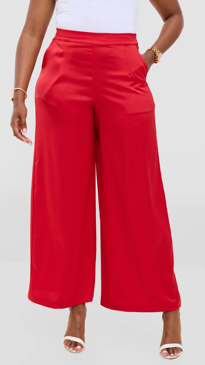 Vivo Essi Wide Leg Pants In Satin - Red