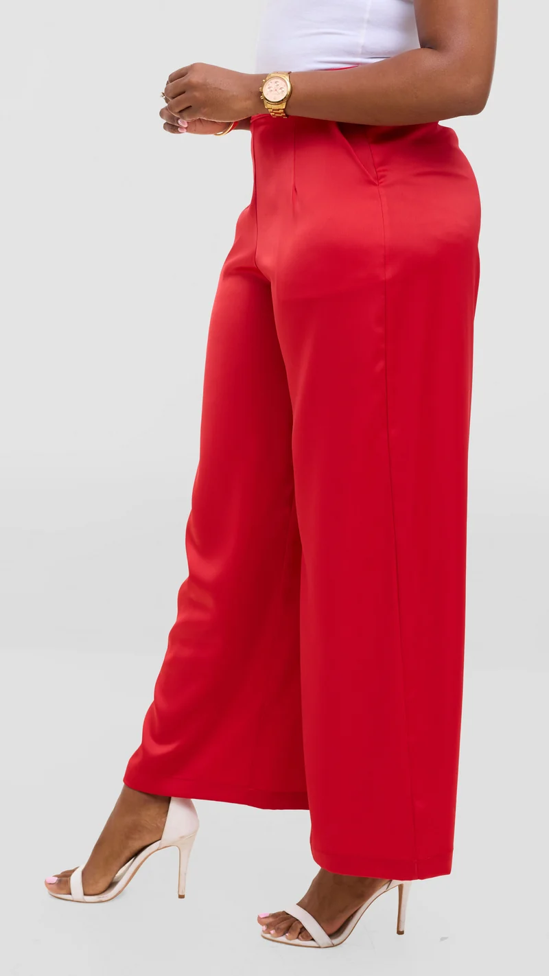 Vivo Essi Wide Leg Pants In Satin - Red