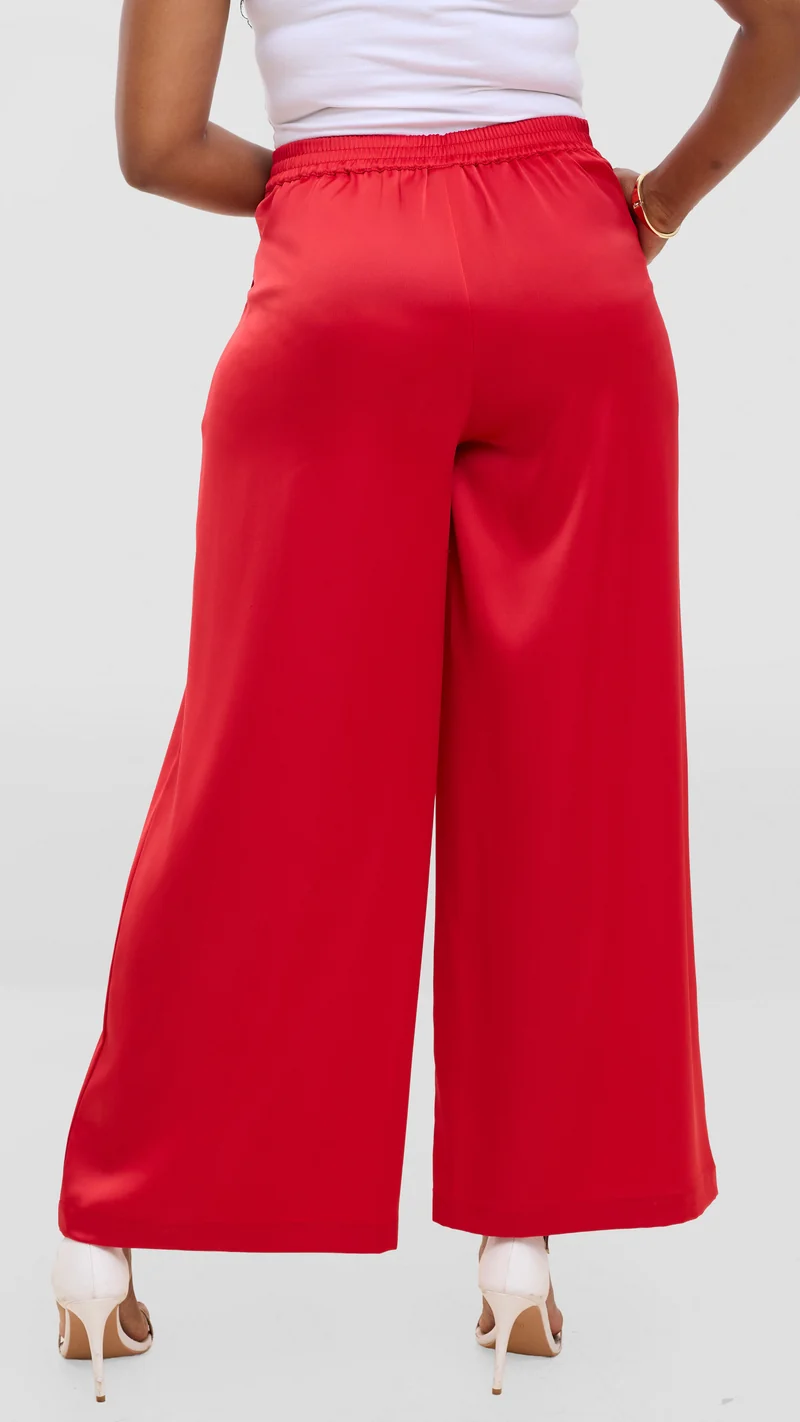 Vivo Essi Wide Leg Pants In Satin - Red