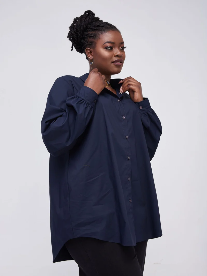 Safari Kaya Long Sleeve Collar Shirt - Navy