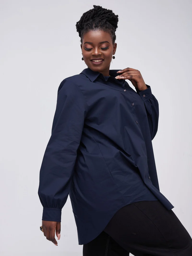 Safari Kaya Long Sleeve Collar Shirt - Navy