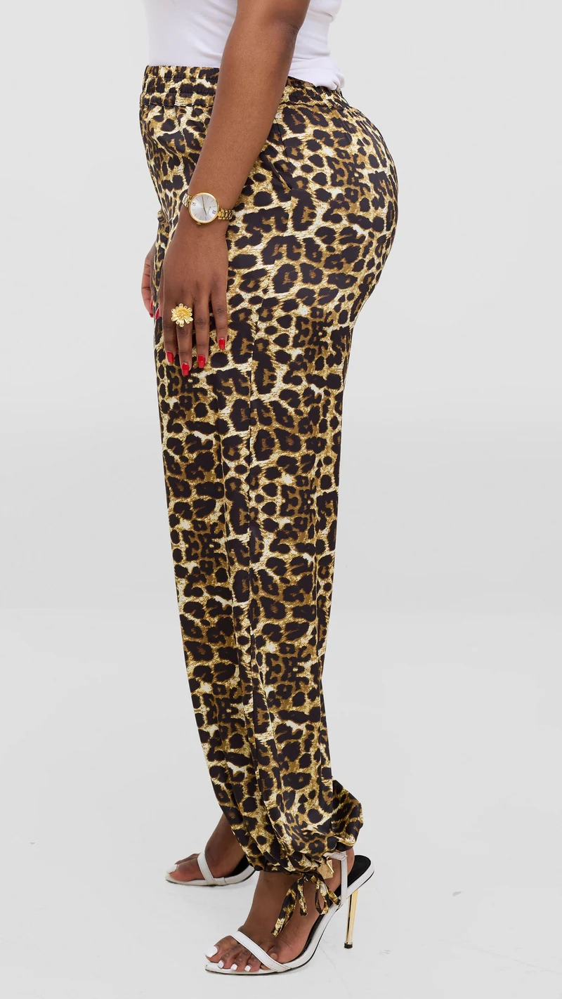 Vivo Liora Drawstring Pants In Satin - Dark Mustard / Black Print