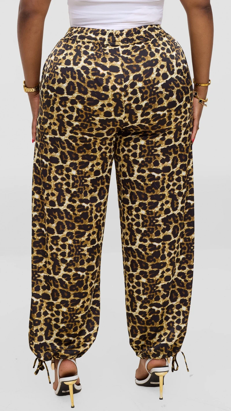 Vivo Liora Drawstring Pants In Satin - Dark Mustard / Black Print